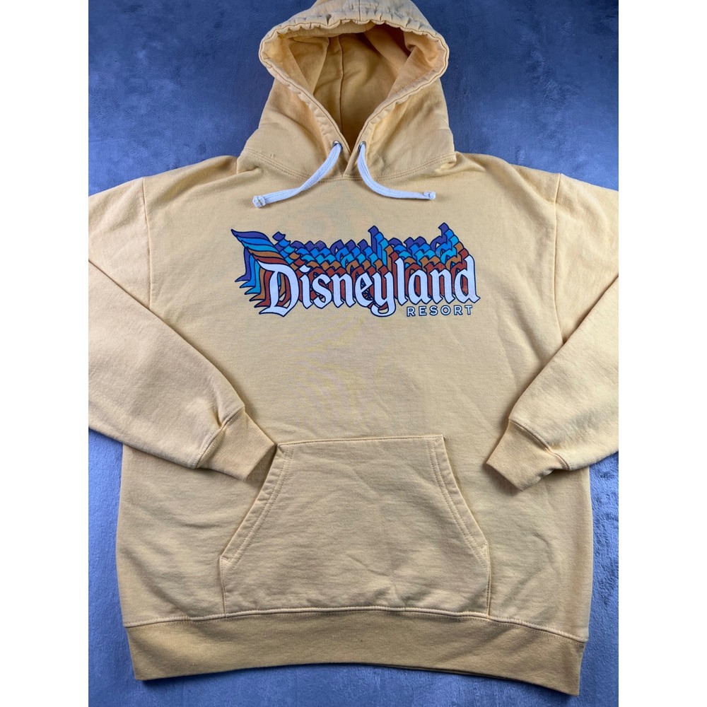 Disneyland Resort Hoodie Yellow Rainbow Graphic Pullover Sweatshirt Mens Small